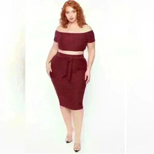 PLUS SIZE OFF THE SHOULDER  TEXTURED MATCHING SET - BURGUNDY size 3x NWOT